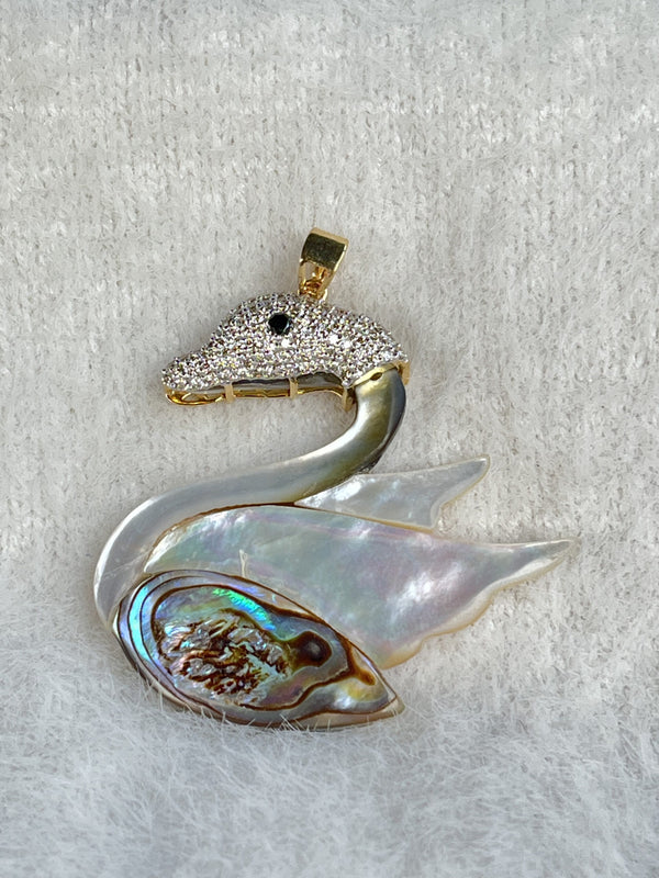 Swan Radiance Pendant – 0.93 ct Natural Diamonds in 14K Gold with Handcrafted Gemstone Inlay image 0