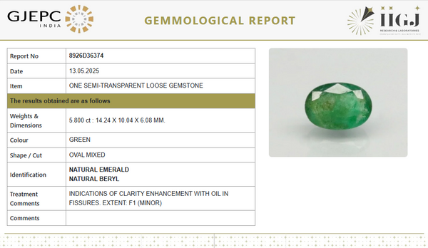 Natural Emerald | Oval Mixed Cut | Semi-Transparent | Govt. Lab Certified No. 8926D36374 image 1