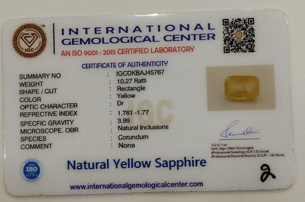 Natural Yellow Sapphire | Rectangle Cut | IGC Certified No.: IGCDKBAJ45767 image 2