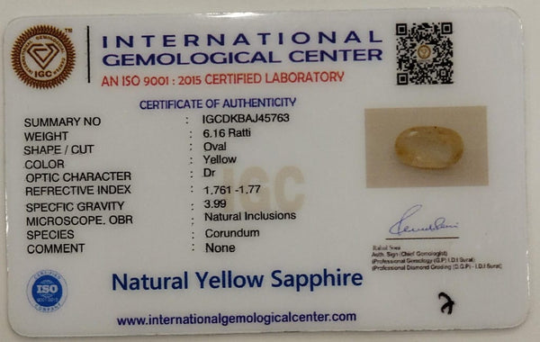 Natural Yellow Sapphire | Oval Cut | IGC Certified No.: IGCDKBAJ45763 image 2