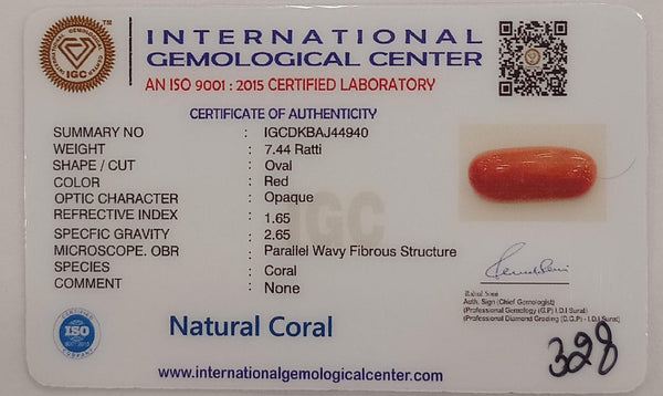 Natural Red Coral | Certified | Oval Cut Gemstone Summary No. IGCDKBAJ44940 image 2