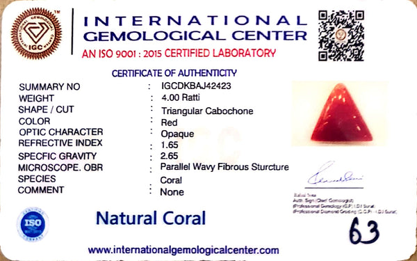Natural Italian Red Coral | IGC Certified | Triangular Cabochon Summary No. IGCDKBAJ42423 image 1