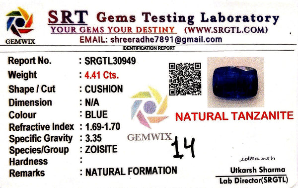 Natural Tanzanite | Cushion | SRT Certified No : SRGTL30949 image 2
