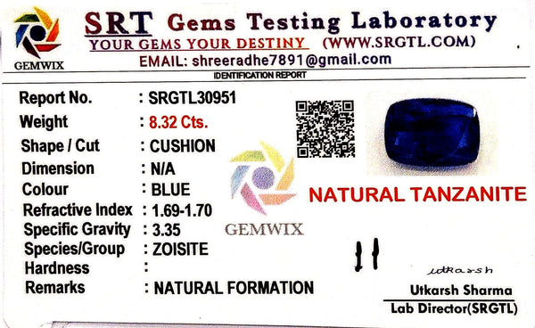 Natural Tanzanite | Cushion | SRT Certified No : SRGTL30951 image 2