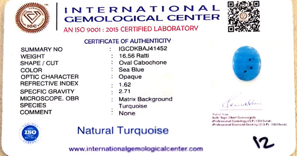 Natural Turquoise | Certified | Oval Cabochon | Sea BlueCertificate No.: IGCDKBAJ41452 image 2