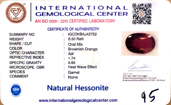 Natural Hessonite (Gomed) | Oval Mix Cut | IGC Certified Certificate Number: IGCDKBAJ42752 image 2