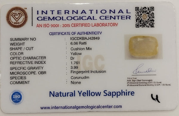 Natural Yellow Sapphire | Cushion Mix Cut | IGC Certified No.: IGCDKBAJ42849 image 2