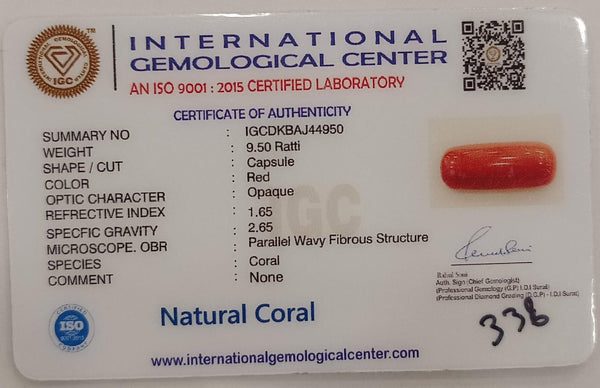 Natural Red Coral | Certified |Capsule Cut Gemstone Summary No. IGCDKBAJ44950 image 2