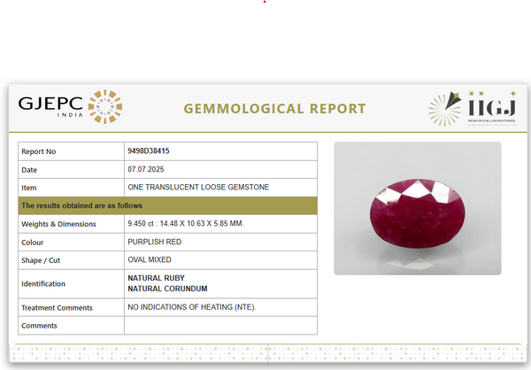 Natural Purplish Red Ruby | Certified Unheated | Oval Mixed Cut Report No. 9498D38415 image 1