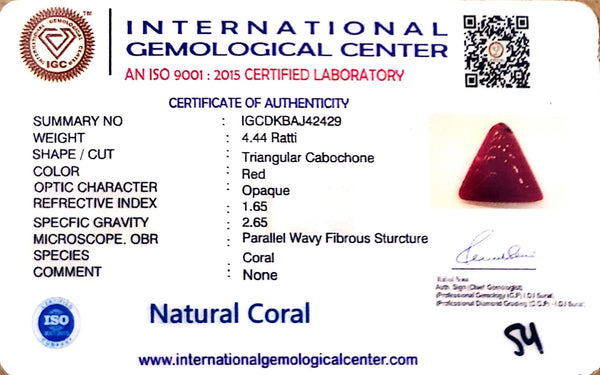 Natural Italian Red Coral | Certified Triangular Cabochon Moonga | Untreated Gemstone IGCDKBAJ42429 image 1