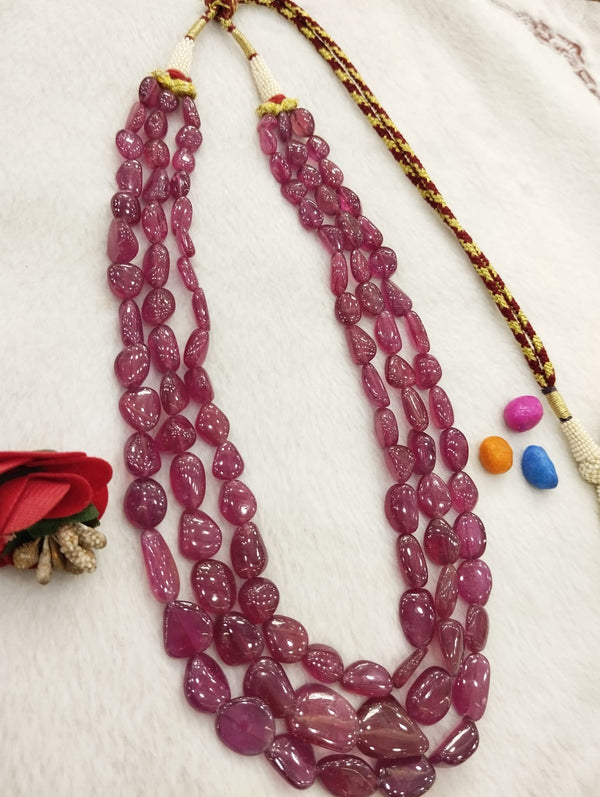 Natural Ruby’s 3 line Tumble shape Neclace image 3