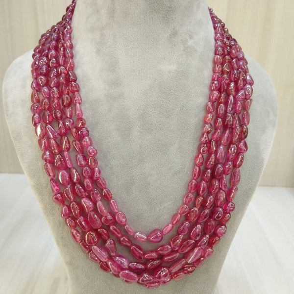 Natural ruby tumble five line bead necklace, red tumble beads – Tushar Gems