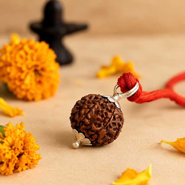 Natural 5 Mukhi Rudraksha In Red Thread