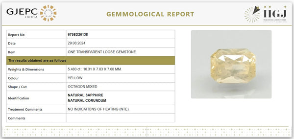 Natural Yellow Sapphire - Transparent | 5.480 ct / 6.02 Ratti | 6758D26138 image 1