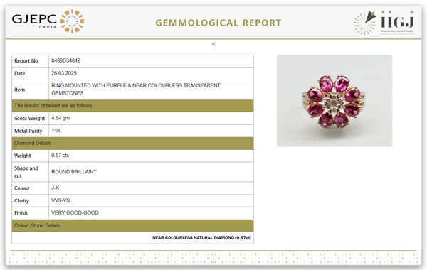 Elegant Natural Rhodolite & Diamond Flower Ring in 14K Gold image 4