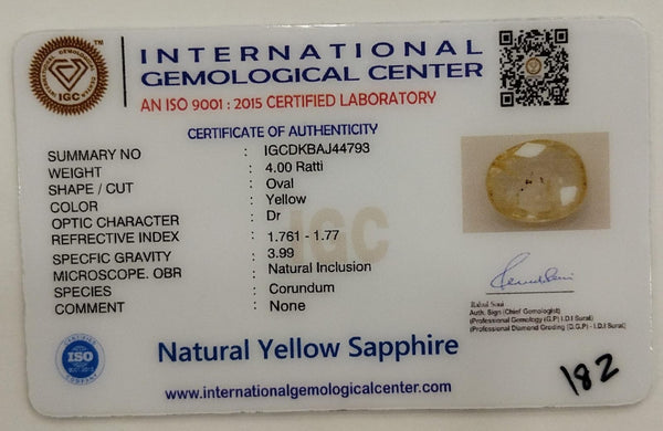 Natural Yellow Sapphire | Oval Cut | IGC Certified No.: IGCDKBAJ44793 image 2
