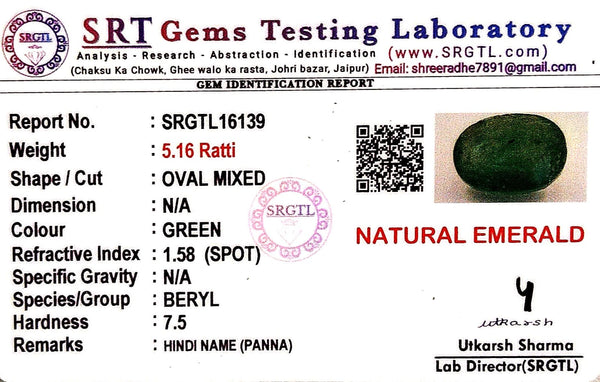 Natural Emerald| Oval Cut| Govt. Lab Certified No. SRGTL16139 image 2
