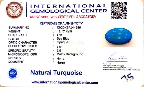 Natural Turquoise | Certified Sea Blue Firoza | Matrix BackgroundCertificate Number: IGCDKBAJ44686 image 2