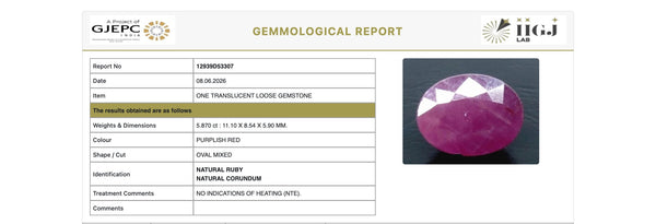 Natural Purplish Red Ruby |8H50| Certified | Oval Mixed Cut Report No. 12939D53307
