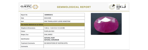 Natural Purplish Red Ruby |8H50| Certified | Oval Mixed Cut Report No. 12939D53312