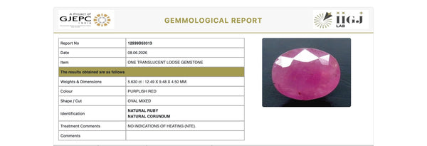 Natural Purplish Red Ruby |8H50| Certified | Oval Mixed Cut Report No. 12939D53313