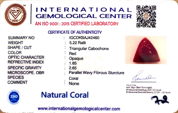 Natural Italian Red Coral | Certified Triangular Cabochon Moonga | Untreated Gemstone IGCDKBAJ42460 image 1