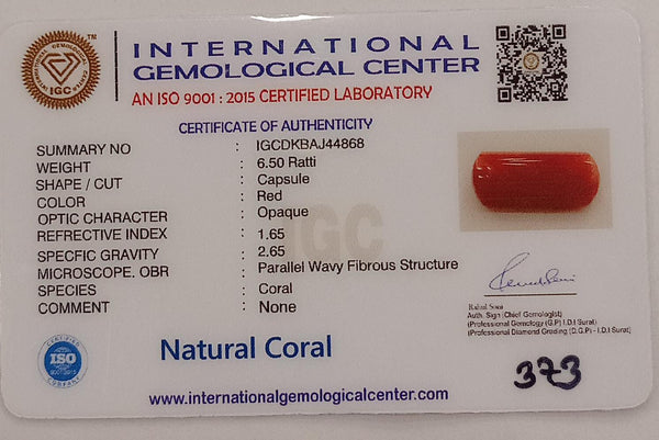 Natural Red Coral | Certified |Capsule Cut Gemstone Summary No. IGCDKBAJ44868 image 2