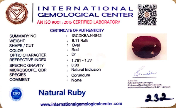 Natural Ruby | Oval Cut | IGC Certified Number: IGCDKBAJ44842 image 2