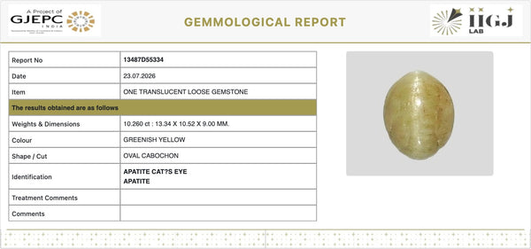 IIGJ Certificate 13487D55334 – Natural Cat's Eye