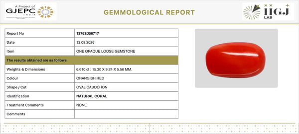 Govt. Lab certificate of authenticity - Report No. 13762D56717
