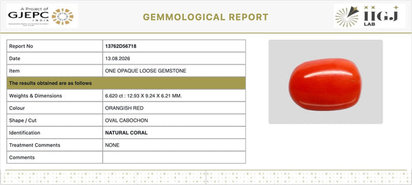 Govt. Lab certificate of authenticity - Report No. 13762D56718