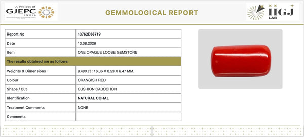 Govt. Lab certificate of authenticity - Report No. 13762D56719