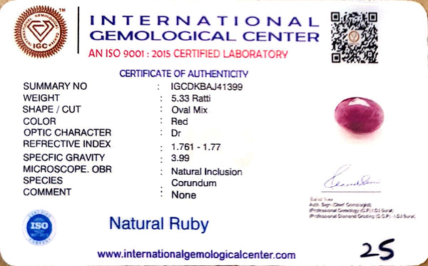 Natural Ruby | Oval Mix Cut | Deep Red Gemstone | IGC Certified No.: IGCDKBAJ41399 image 2