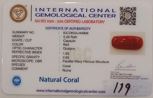 Natural Red Coral | Certified |Capsule Cut Gemstone Summary No. IGCDKBAJ44909 image 2