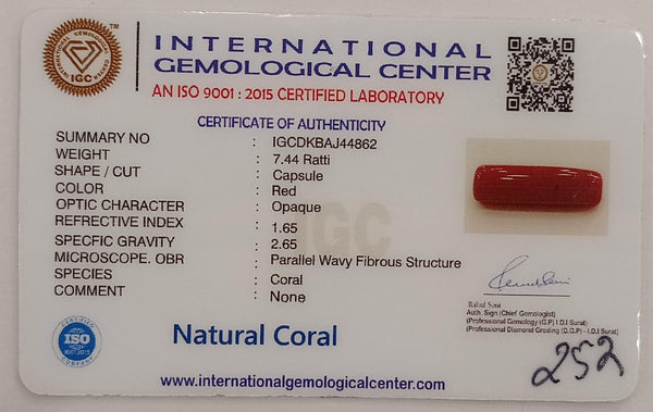 NaturalRed Coral | Certified| Capsule CutGemstone Summary No. IGCDKBAJ44862 image 2