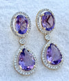 Luxurious Heavy Amethyst Earrings with Natural Diamonds in 14K Gold image 2