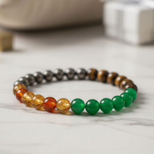 Money Magnet Bracelet – Pyrite, Tiger Eye, Carnelian & Green Jade Beads image 1