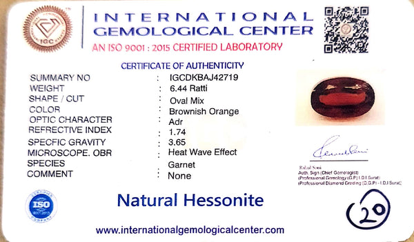 Natural Hessonite (Gomed) | Oval Mix Cut | IGC Certified Certificate No.: IGCDKBAJ42719\ image 2