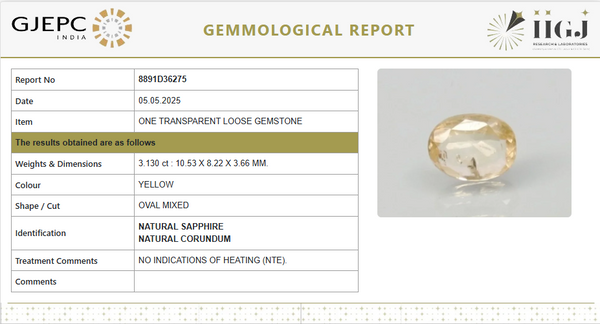 Natural Yellow Sapphire | Oval Cut | Govt. Lab Certified |8891D36275 image 1