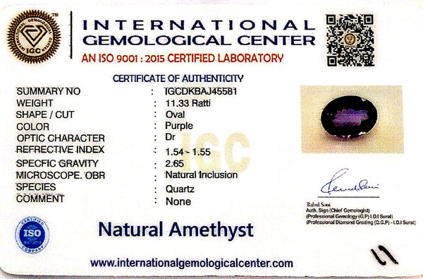 Natural Amethyst | Oval | Lab Certified No. IGCDKBAJ45581 image 2