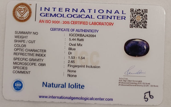 Natural Iolite| Govt. Lab Certified | OvalMix |Blue withCertificate No.: IGCDKBAJ42094 image 2