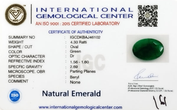 Natural Emerald | OvalCut | Govt. Lab Certified No. IGCDKBAJ46102 image 2