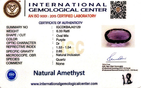 Natural Amethyst | Oval Mix | Lab Certified No. IGCDKBAJ42129 image 2