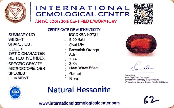 Natural Hessonite Garnet | Oval Mix Cut | Brownish Orange Certificate No.: IGCDKBAJ42731 image 2