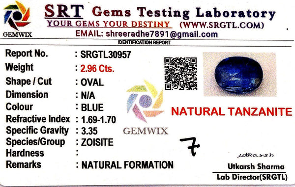 Natural Tanzanite | Oval | SRT Certified No : SRGTL30957 image 2