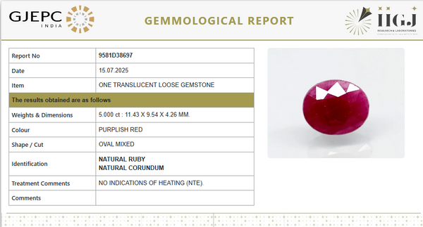 Natural Purplish Red Ruby | Certified Unheated | Oval Mixed Cut Report No. 9581D38697 image 1