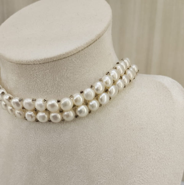 The Natural Pearl 3 Line Round Shape Necklace: A Timeless Classic Redefined P 051 image 1