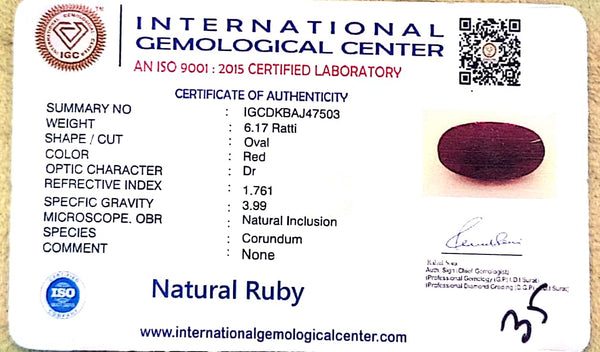 Natural Ruby | Oval Cut | IGC Certified Number: IGCDKBAJ47503 image 2