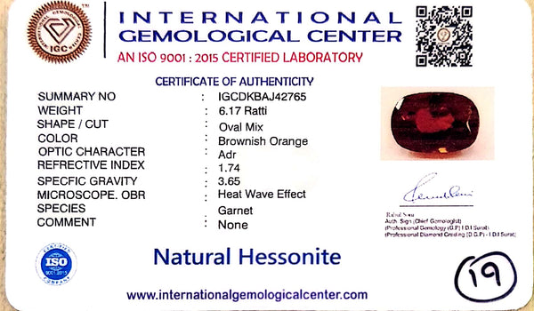Natural Hessonite (Gomed) | Oval Mix Cut | IGC Certified Certificate Number: IGCDKBAJ42765 image 2