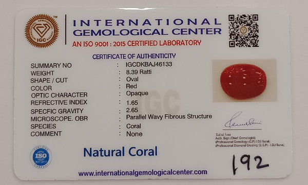 NaturalRed Coral | Certified| Oval CutGemstone Summary No. IGCDKBAJ46133 image 2